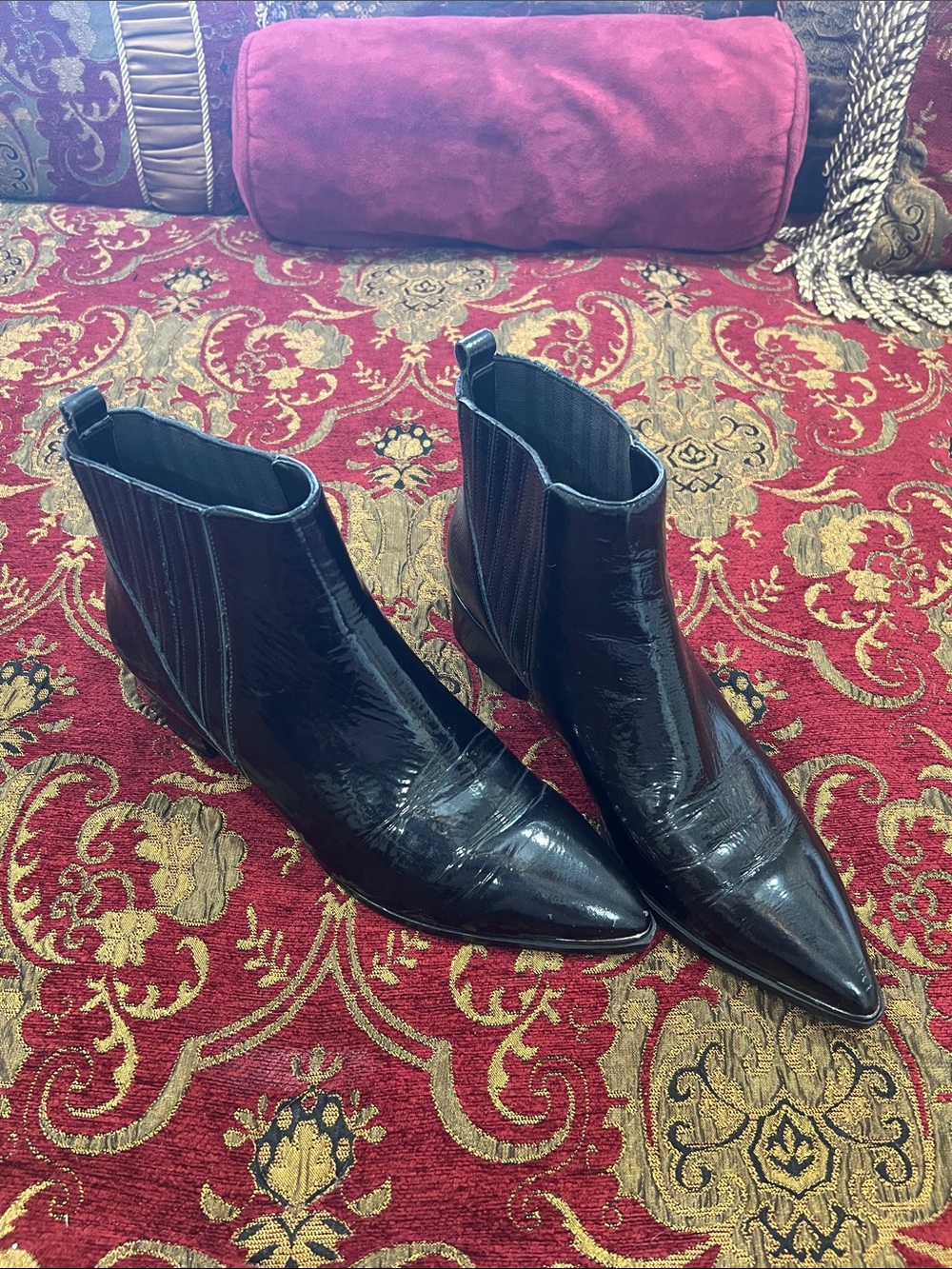 Marc Fisher Black Pointed Leather Ankle Booties